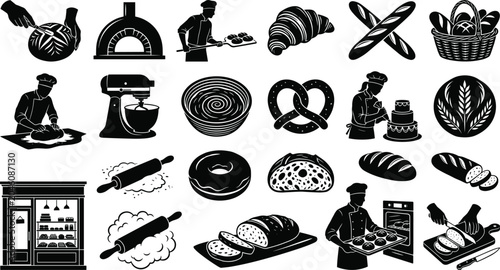 Tableau sur toile Baking and bakery vector icon set featuring bakers bread loaf croissants rolling