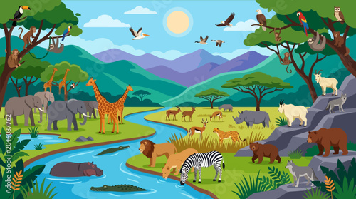 Foto Wildlife animals in natural habitat.