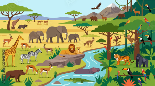 Photography Safari animals in natural habitat scene.