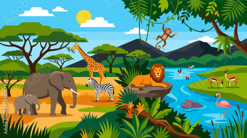 Canvas Print Safari animals in natural habitat.