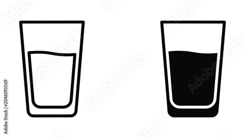 Obraz na płótnie Simple water glass half full vector icon set in outline and solid black silhouet