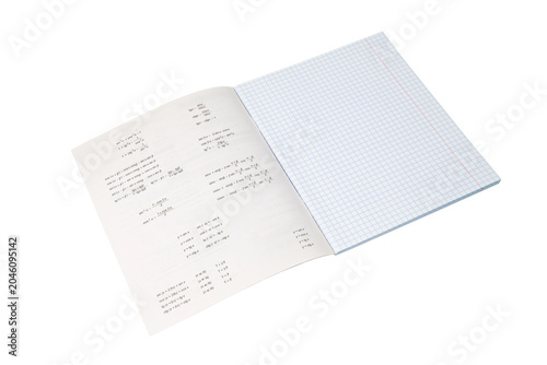 Konstfotografi school checkered notebook with trigonometric formulas and sine and cosine functi