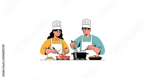 Two chefs preparing food together.
