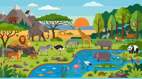 Canvas Print Variety of Wild Animals Together.