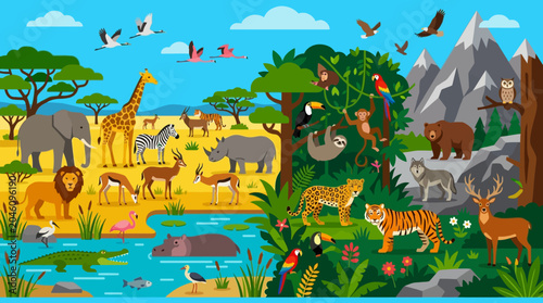 Canvas Print Variety of Wild Animals Together.