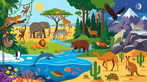 Photography Variety of Wild Animals Together.