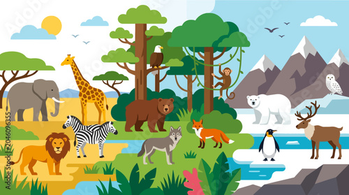 Various Wild Animals in Habitat.