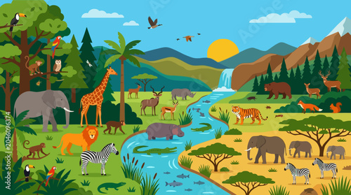 Various Wild Animals in Habitat.