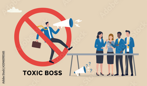 Foto Toxic boss, bad environment in workplace, unfairness micromanage mislead manager