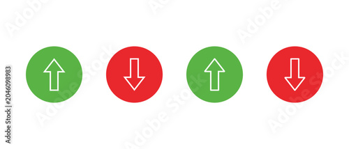 Foto Up and down arrow outline icon in green and red circle
