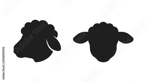 Принти на полотні Two sheep head silhouettes against a white background simple graphic style silho
