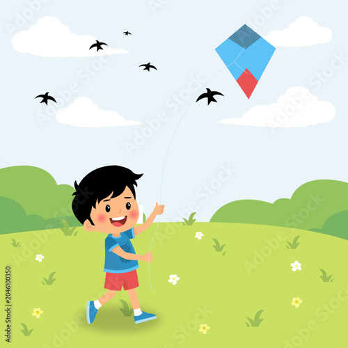Happy Child Flying a Kite in a Sunny Park