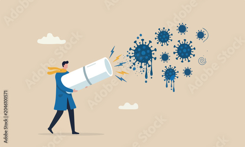 Cuadro en lienzo Coronavirus medicine to cure COVID-19 flu concept, doctor holding big tablet med