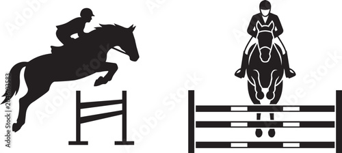 Foto Equestrian horse jumping silhouette vector with rider and show jumping