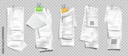 Foto Paper receipt pile with 3d ticket mockup for shop purchase