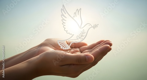 Hands cradling a dove symbolizing peace and harmony with nature