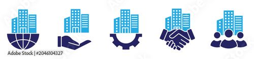 Corporate Building and Business Partnership Outline Icons Collection