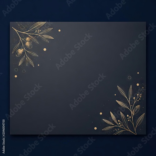 Square gold frame with rounded corners and floral design in bottom left corner, featuring black and gold flower with red center