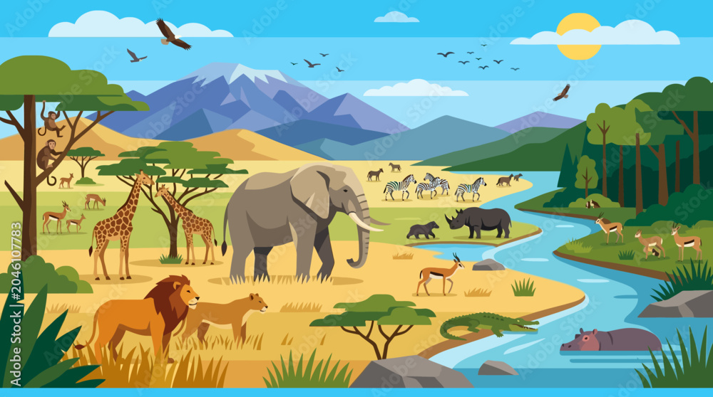 Fototapeta premium Wildlife animals in savannah habitat.