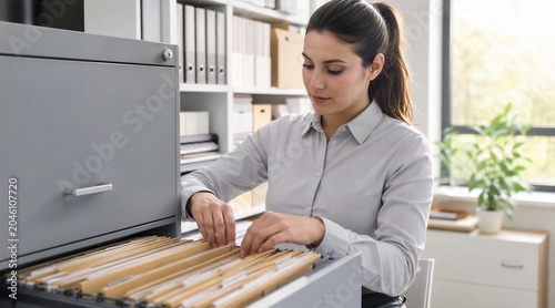 Businesswoman organizing files in office