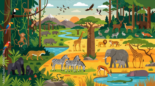 Canvas-taulu Wildlife animals in savannah habitat.
