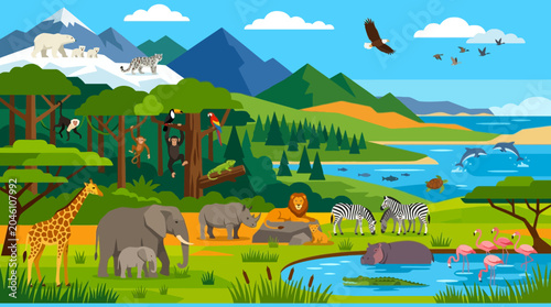 Photos Wildlife animals in natural habitat scene.