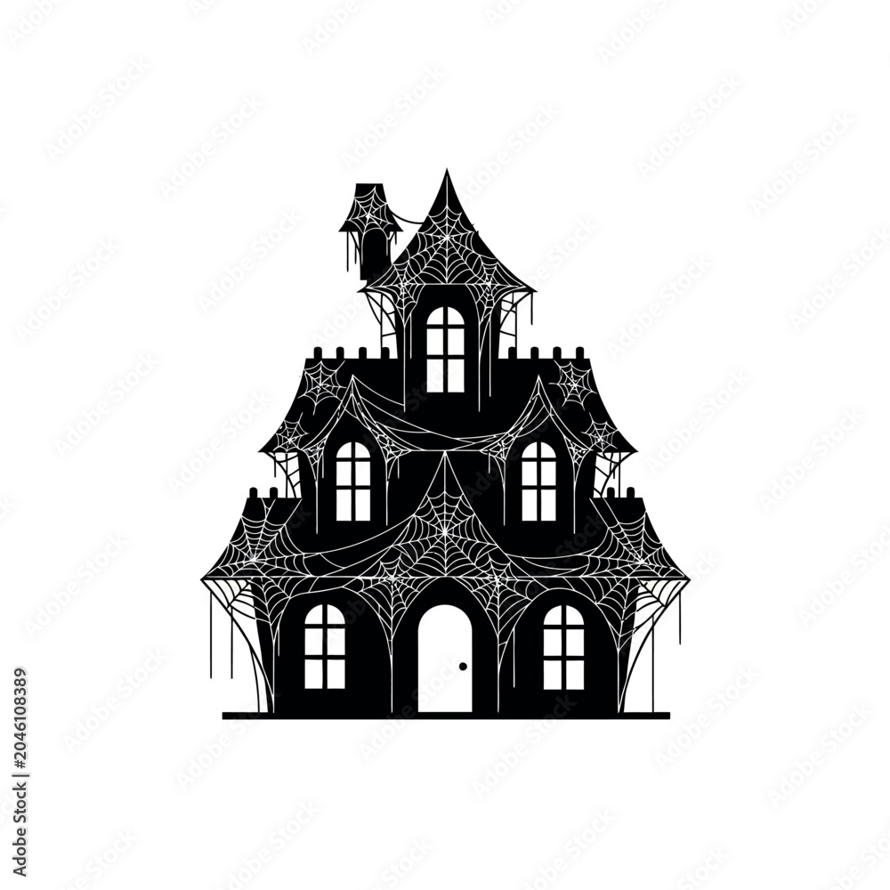 Fototapeta premium Spooky Haunted Mansion Silhouette with Cobwebs.