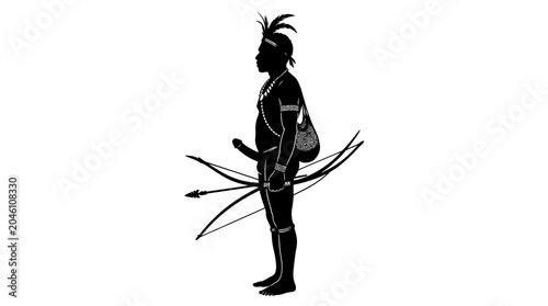 Warrior with bow and arrows standing.