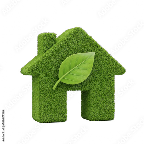 Green house symbol with leaf icon on black background