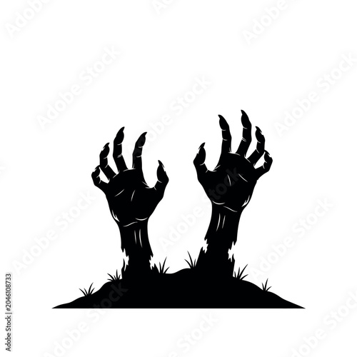 Fotografia Zombie hands rising from ground dirt.