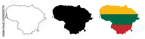 Canvastavla Lithuania Map Silhouettes with National Flag and Country Outline