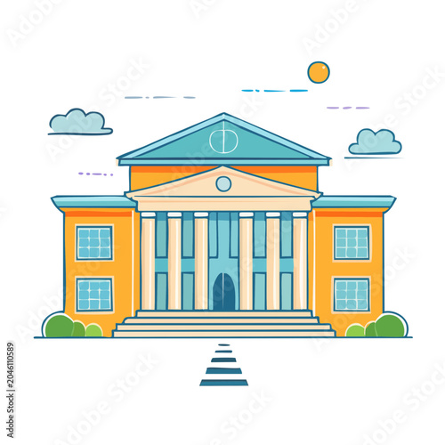 Flat design illustration of a classical building with columns