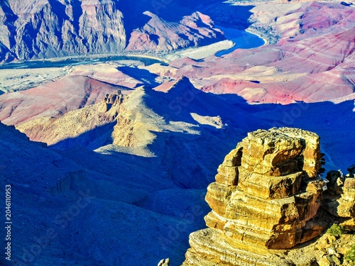 Golden rock formation above the Colorado River in the Grand Canyon, Arizona, USA - January 2012