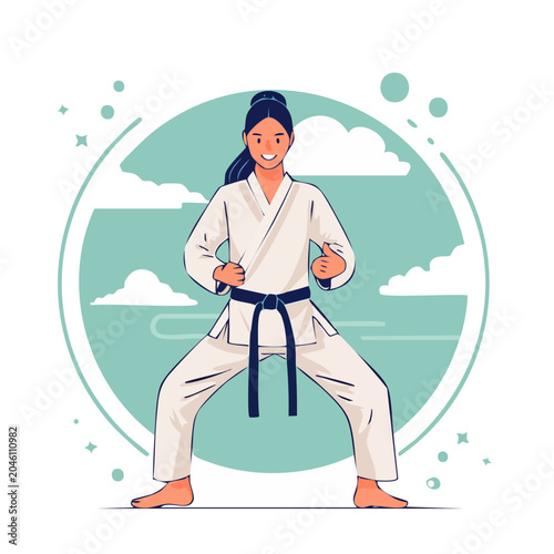 Woman in Karate uniform practicing martial arts
