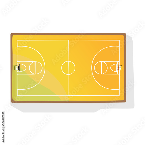 Top view of a stylized basketball court with white lines