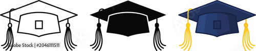 Фотография Graduation cap mortarboard education icon collection black outline silhouette fl