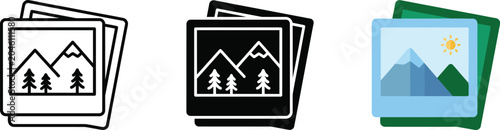 Foto Photo picture gallery icon set outline black silhouette and color flat vector il