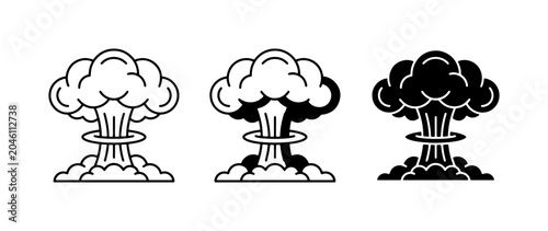 Photography Nuclear Explosion Icons, Atomic Bomb Cloud Symbols, Mushroom Cloud Vector Art
