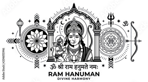 Φωτογραφία Lord Hanuman and Lord Rama Illustration - Divine Harmony