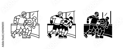 Canvastavla Hockey Fight Icons, Ice Hockey Scuffle Vector Graphics, Sports Confrontation Ill