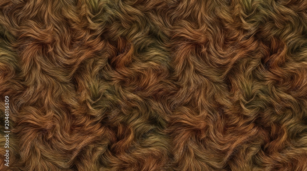 Fototapeta premium The image presents a dense, swirling pattern of brown and gold strands resembling tangled hair. The texture is highly detailed and creates a sense of depth and movement.