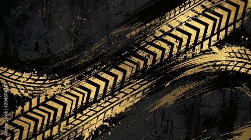 Abstract Tire Tracks Pattern on Dark Textured Background.