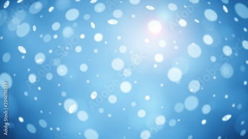 Abstract Winter Scene Glimmering Snowflakes and Soft Light on a Blue Background
