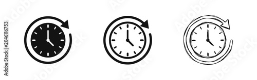 Tableau sur toile Back arrow clock history and time back icon set in three styles