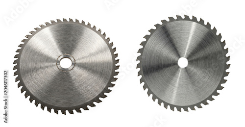 Two circular saw blades for cutting wood isolated on transparent background