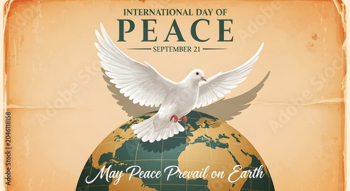 International day of peace concept with white dove and globe illustration
