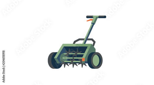 Photos Green lawn aerator machine tool equipment.
