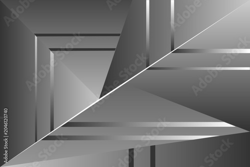 Sleek monochromatic abstract background with metallic grey and silver sharp geometric folding shapes