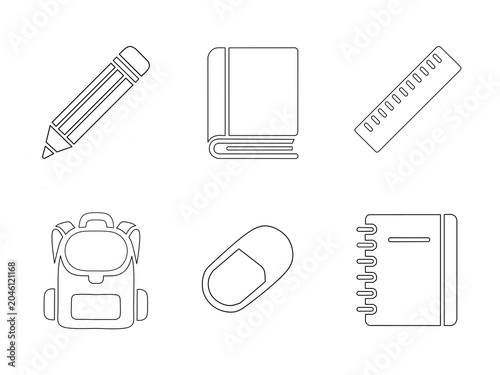 Line icons of stationery and office supplies.Black and white line icons of office supplies and stationery