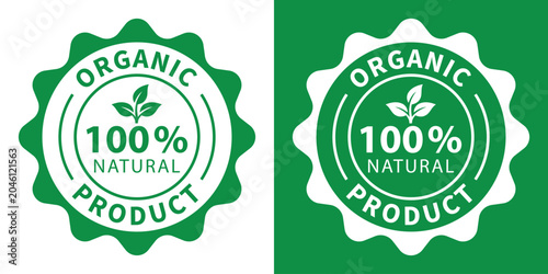 Fotografie Organic 100 percent natural product badge set